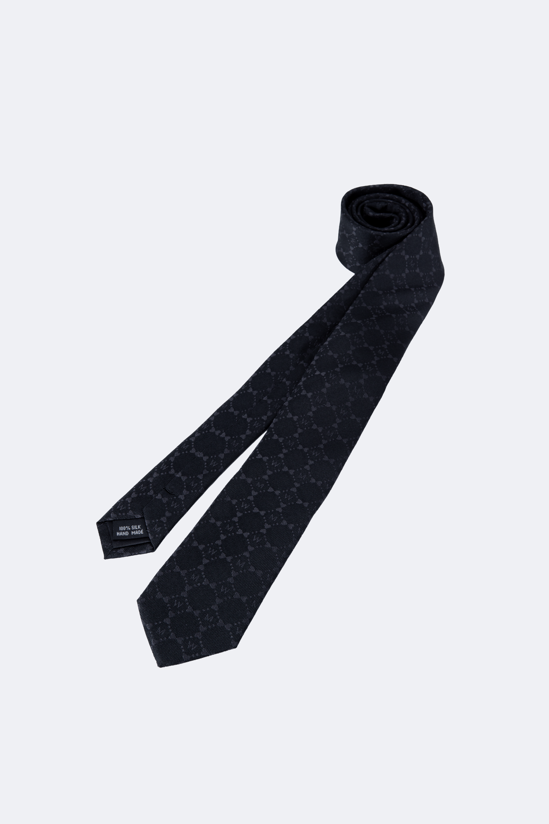 Heart Monogram Black Silk Tie