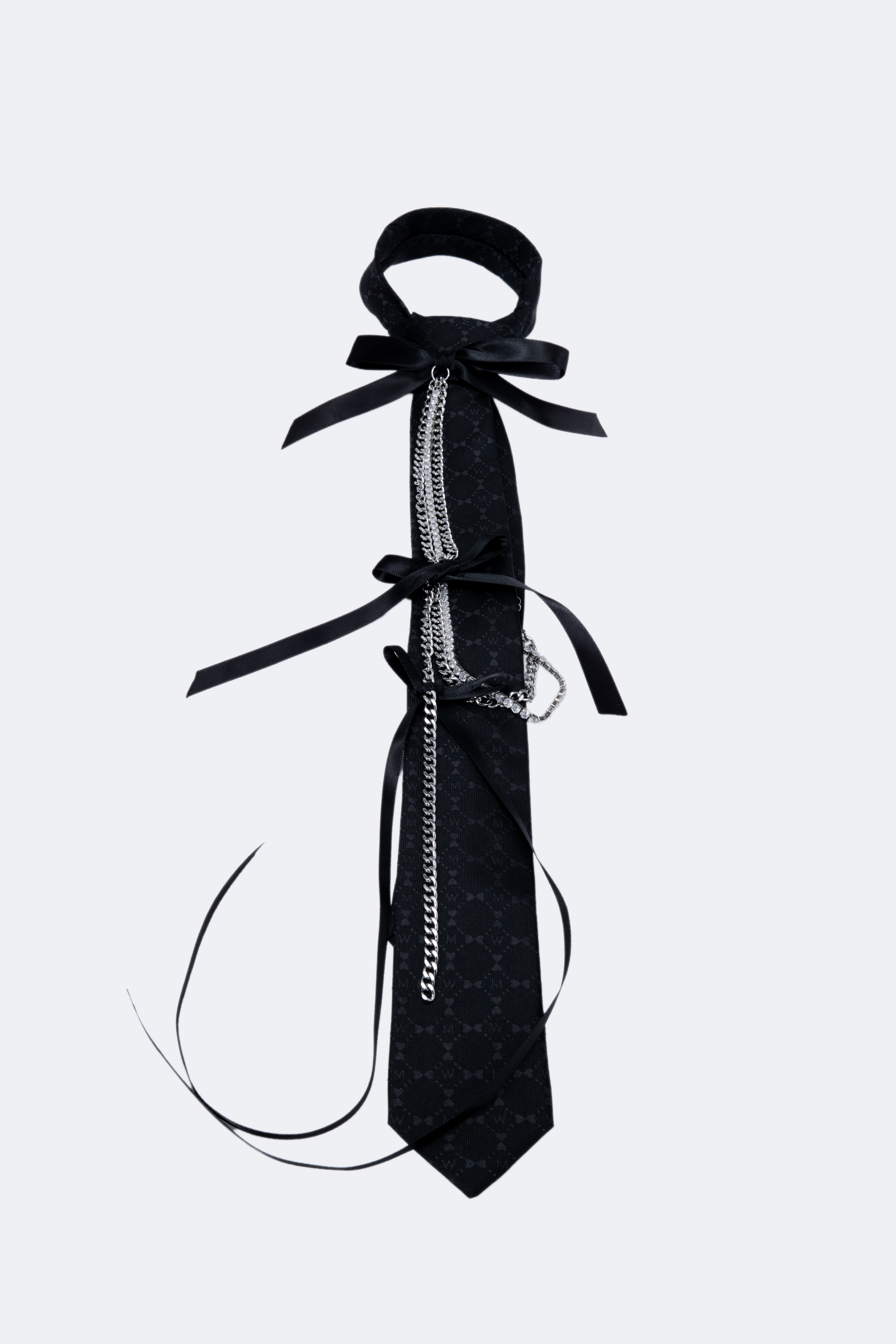 Heart Monogram Silk Tie with Chains & Ribbon Bows