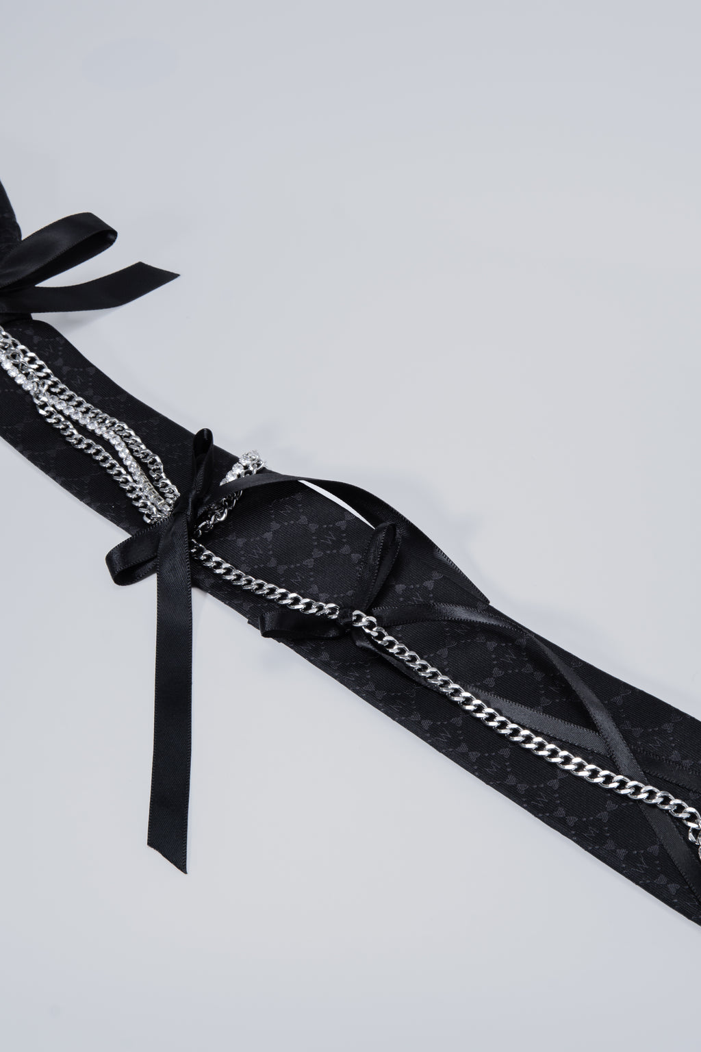 Heart Monogram Silk Tie with Chains & Ribbon Bows