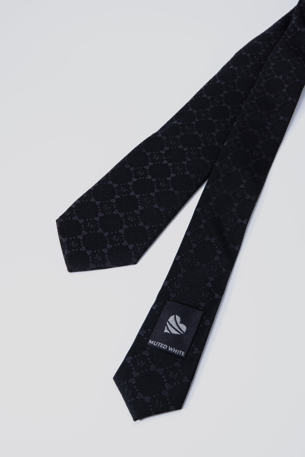 Heart Monogram Black Silk Tie