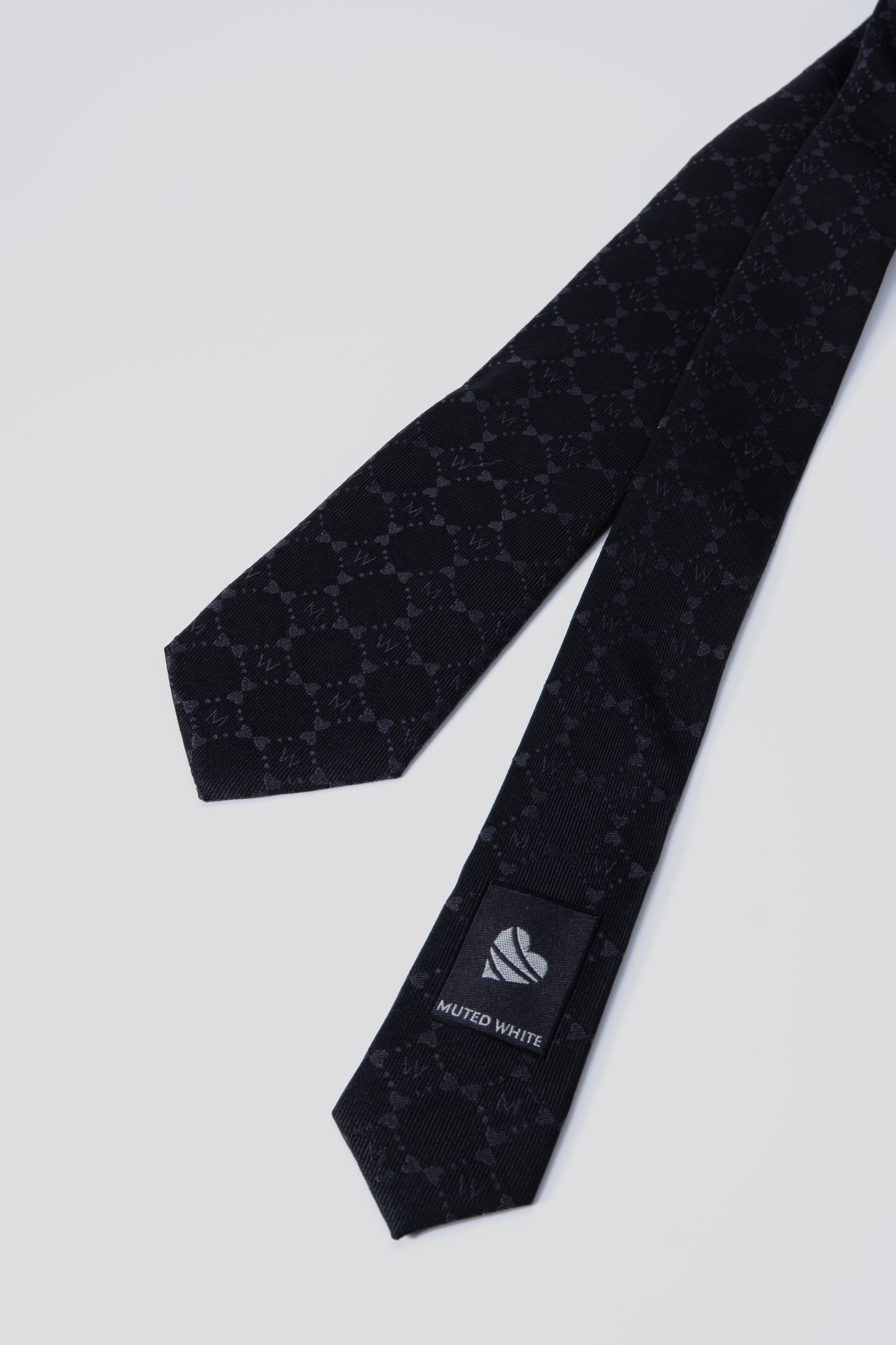 Heart Monogram Black Silk Tie