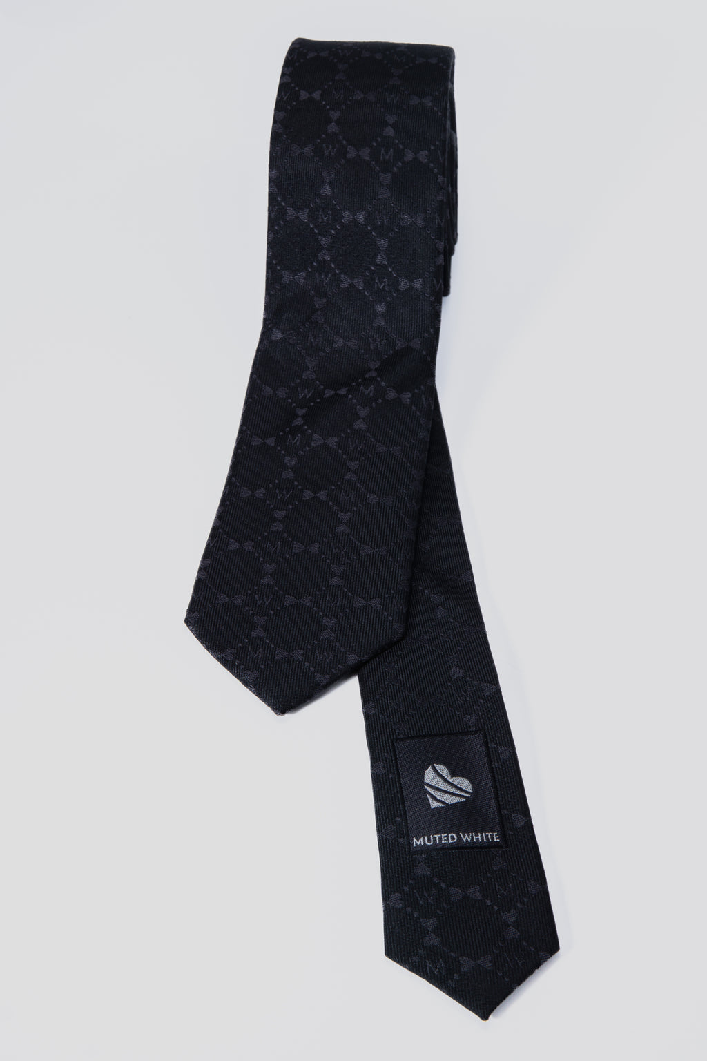 Heart Monogram Black Silk Tie