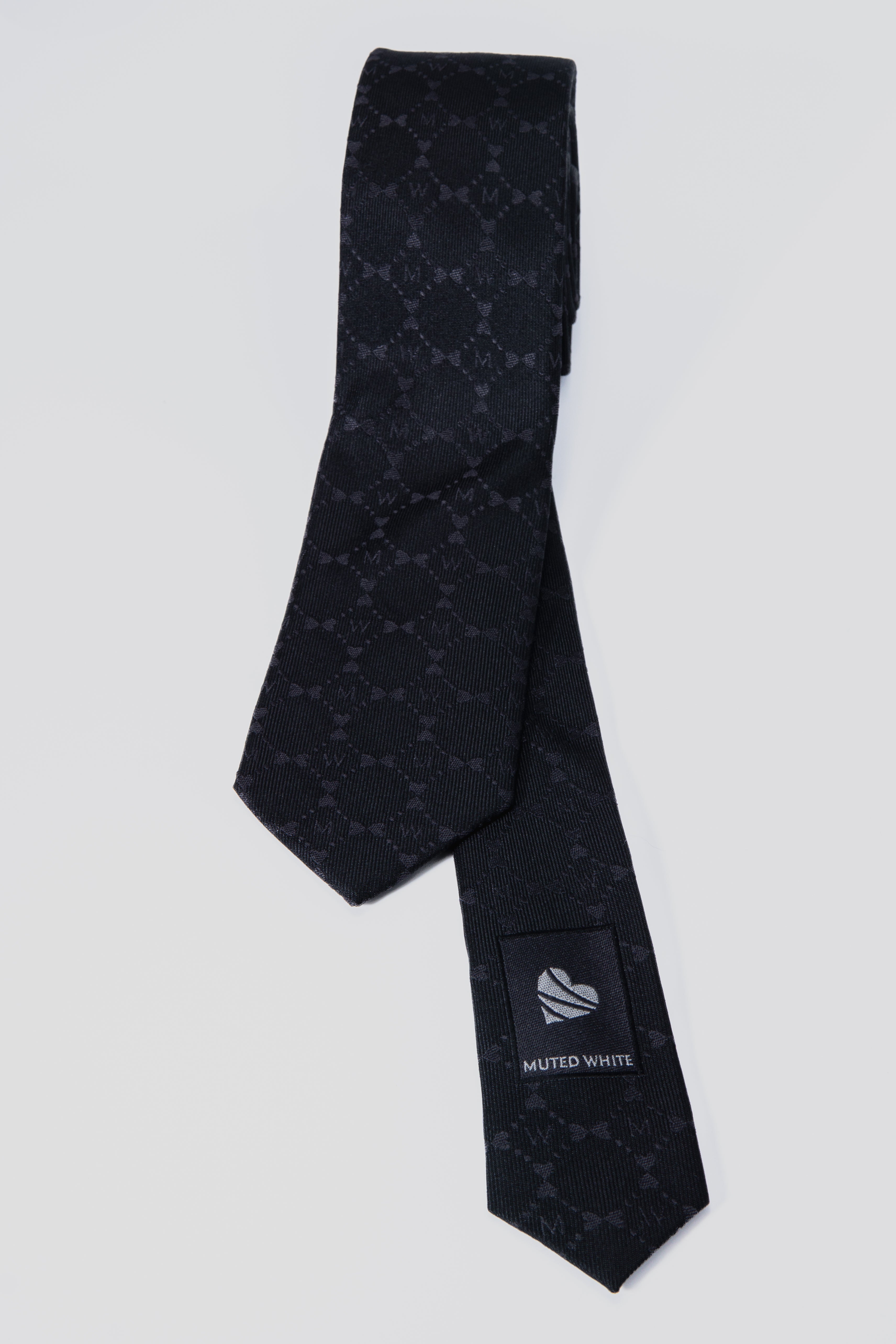 Heart Monogram Black Silk Tie