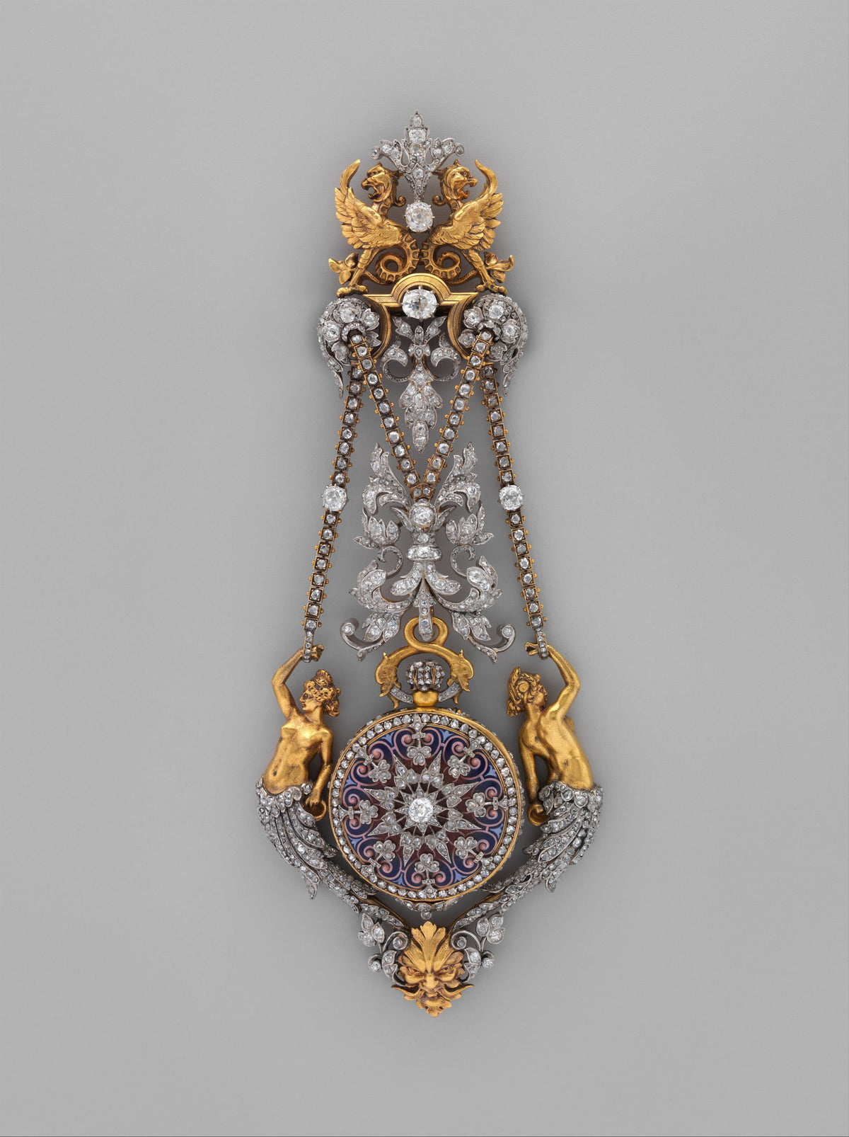 Gold, platinum and diamond watch and chatelaine by Hippolyte Téterger, around 1875